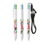 Stylo à bille en plastique BIC® à 4 couleurs avec cordon couleur blanc