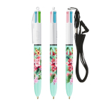 Stylo à bille en plastique BIC® à 4 couleurs avec cordon couleur blanc