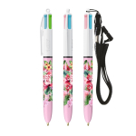 Stylo à bille en plastique BIC® à 4 couleurs avec cordon couleur blanc