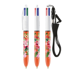 Stylo bille en plastique avec cordon et écriture fine 4 couleurs BIC® couleur orange
