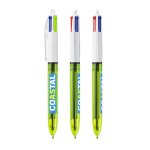 Stylo en plastique avec surligneur fin et encre 4 couleurs Fluo BIC® couleur vert lime transparent