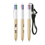 Stylo avec cordon à porter autour du cou et encre 4 couleurs BIC® couleur doré