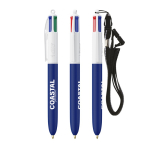 Stylo en plastique avec lanière à accrocher et encre 4 couleurs BIC® couleur bleu marine