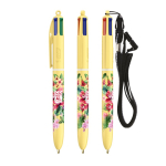 Stylo en plastique tons pastel avec cordon et encre 4 couleurs BIC® couleur jaune pastel