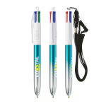Stylo à bille en plastique bicolore métallisé et encre 4 couleurs BIC® couleur turquoise