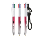 Stylo à bille en plastique bicolore métallisé et encre 4 couleurs BIC® couleur fuchsia