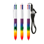 Stylo en plastique arc-en-ciel avec cordon et encre 4 couleurs BIC® couleur multicolore