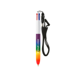 Stylo en plastique arc-en-ciel avec cordon et encre 4 couleurs BIC® vue principale