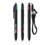 Stylo en plastique recyclé avec tour de cou et encre 4 couleurs BIC® couleur noir