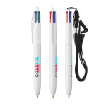 Stylo en plastique recyclé avec tour de cou et encre 4 couleurs BIC® couleur blanc