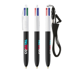 Stylo en plastique recyclé avec tour de cou et encre 4 couleurs BIC® couleur blanc