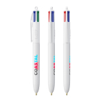 Stylo en plastique recyclé fabriqué dans l'UE, encre BIC® à 4 couleurs couleur blanc