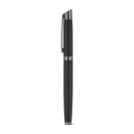 Set d’écriture stylo à bille et roller en aluminium mat, encre bleue couleur noir cinquième vue