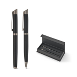 Set d’écriture stylo à bille et roller en aluminium mat, encre bleue diverses couleurs