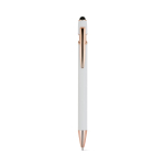 Stylo en aluminium recyclé mat avec embout tactile et encre bleue couleur blanc première vue