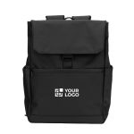 Sac à dos en cuir synthétique avec rabat, idéal pour PC portable 16” avec zone d'impression