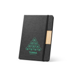 Cahier A5 rigide en bambou et RPET avec fermeture, pages lignées couleur noir image avec logo