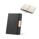 Cahier A5 rigide en bambou et RPET avec fermeture, pages lignées diverses couleurs