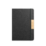 Cahier A5 rigide en bambou et RPET avec fermeture, pages lignées avec zone d'impression