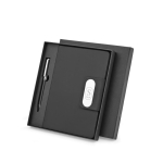 Set de stylo et carnet A5 en similicuir, pages lignées couleur noir image avec logo