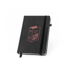 Carnet A5 ligné avec planification mensuelle et bande élastique couleur noir image avec logo