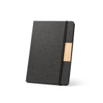 Kit de bureau avec gourde en verre, bloc A5 et stylo à encre bleue couleur noir troisième vue