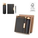 Kit de bureau avec gourde en verre, bloc A5 et stylo à encre bleue diverses couleurs