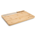 Planche à pain en bambou rainurée avec couteau inclus couleur naturel image avec logo