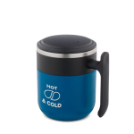 Mug de voyage double paroi, finition mate, base antidérapante, 400 ml couleur bleu image avec logo