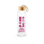 Gourde en verre avec bouchon en bambou et anse en corde 520 ml couleur naturel image avec logo
