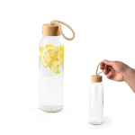 Gourde en verre avec bouchon en bambou et anse en corde 520 ml diverses couleurs