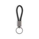 Porte-clés rectangulaire avec cordon en polyester et effet métallique couleur noir première vue