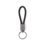 Porte-clés rectangulaire avec cordon en polyester et effet métallique couleur noir deuxième vue