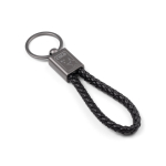 Porte-clés rectangulaire avec cordon en polyester et effet métallique couleur noir image avec logo