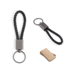 Porte-clés rectangulaire avec cordon en polyester et effet métallique diverses couleurs