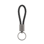 Porte-clés rectangulaire avec cordon en polyester et effet métallique avec zone d'impression