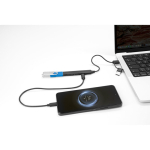 Hub USB multifonction écologique avec 4 ports et charge 10 W couleur noir troisième vue