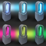 Ventilateur portable sans pales avec LED 6 couleurs et 4 vitesses couleur blanc quatrière vue