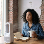 Ventilateur portable sans pales avec LED 6 couleurs et 4 vitesses couleur blanc neuvième vue