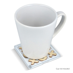 Dessous de verre en plastique et bois avec jeu de morpion intégré couleur blanc deuxième vue
