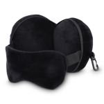 Oreiller de voyage 2 en 1 avec masque de sommeil intégré et housse couleur noir deuxième vue