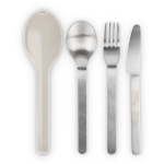 Set de 3 couverts en acier inoxydable dans un étui en plastique couleur beige troisième vue