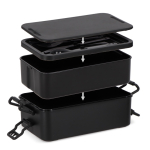 Lunch box à double étage avec clips de fermeture et couverts 1,55 L couleur noir neuvième vue