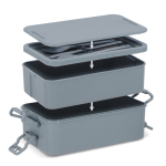 Lunch box à double étage avec clips de fermeture et couverts 1,55 L couleur gris neuvième vue