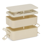 Lunch box à double étage avec clips de fermeture et couverts 1,55 L couleur beige neuvième vue