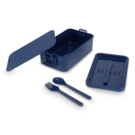 Lunch box à double étage avec clips de fermeture et couverts 1,55 L couleur bleu foncé deuxième vue