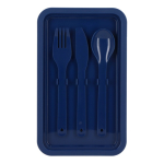Lunch box à double étage avec clips de fermeture et couverts 1,55 L couleur bleu foncé septième vue