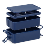 Lunch box à double étage avec clips de fermeture et couverts 1,55 L couleur bleu foncé neuvième vue