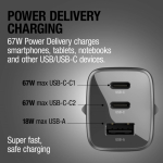 Chargeur rapide avec triple port 1 USB-A et 2 USB-C Fresh'n Rebel 67 W couleur gris foncé sixième vue