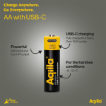 Pack de 4 piles AA rechargeables avec connexion USB-C de 2 000 mAh couleur noir sixième vue
